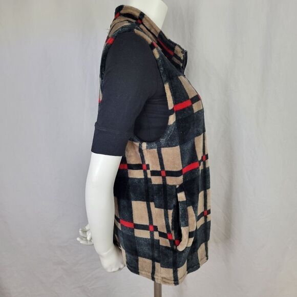 Effeci Woman Plaid‎ Zip Front Double Pocket Vest - Picture 2 of 6